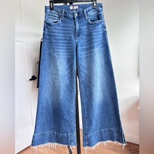 KUT Goldie Super Flare Jeans Women’s mis rise Wide Leg raw hem jeans Sz 4